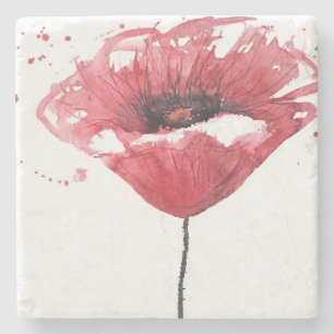 Dessous-de-verre En Pierre Fleur de pavot, aquarelle