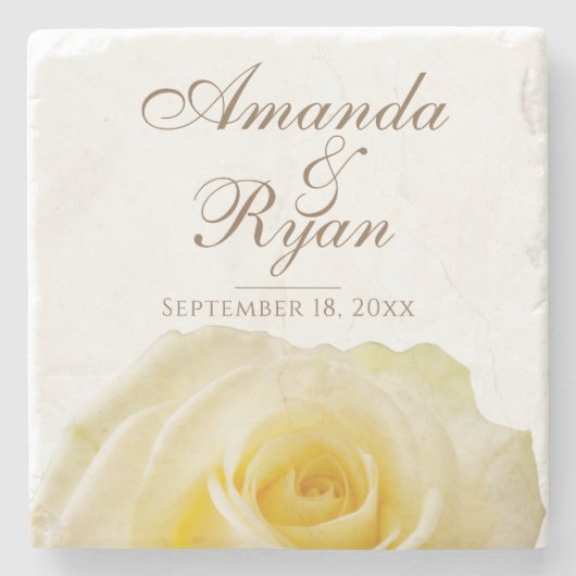 Dessous-de-verre En Pierre Fleur de rose jaune Floral Mariée Mariage Date (Devant)