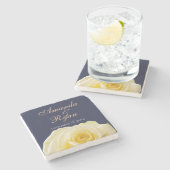 Dessous-de-verre En Pierre Fleur de rose jaune Floral Mariée Mariage Date (Côté)