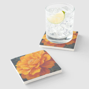 Dessous-de-verre En Pierre Fleur de Tagète Peinture Florale à l'Aquarelle