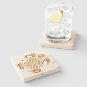 Dessous-de-verre En Pierre Fleur de vie / Blume des Lebens - pierre de tortue