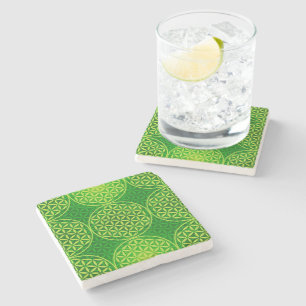 Dessous-de-verre En Pierre Fleur de vie - motif de timbre - vert