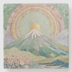 Dessous-de-verre En Pierre Fleur éthérée : Volcan Mosaïque Pastel au Printemp
