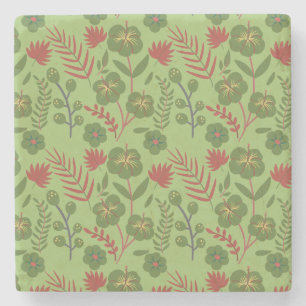 Dessous-de-verre En Pierre Fleur motif, branche, feuille fleurie verte sans s