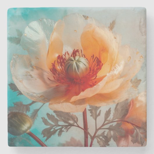 Dessous-de-verre En Pierre Fleur orange délicate (Devant)