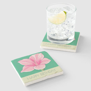 Dessous-de-verre En Pierre Fleur rose Bonne fête d'anniversaire
