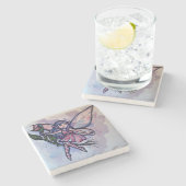 Dessous-de-verre En Pierre Fleur rose rose (Côté)