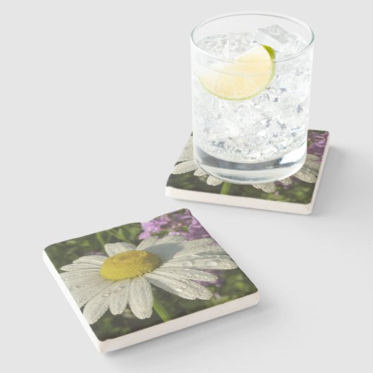 Dessous-de-verre En Pierre Fleur sauvage Daisy et Summer Lilac (Côté)