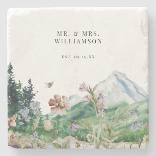 Dessous-de-verre En Pierre Fleur sauvage de montagne rustique   Monogramme de