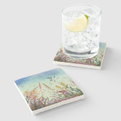 Dessous-de-verre En Pierre Fleur sauvage Et Étoiles (Côté)