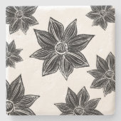 Dessous-de-verre En Pierre Fleur tropicale noir et blanc (Devant)