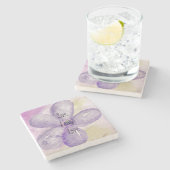 Dessous-de-verre En Pierre Fleur vivante d'aquarelle pourpre (Côté)