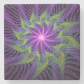 Dessous-de-verre En Pierre Fleuron vert violet Art Abstrait fractal moderne (Devant)