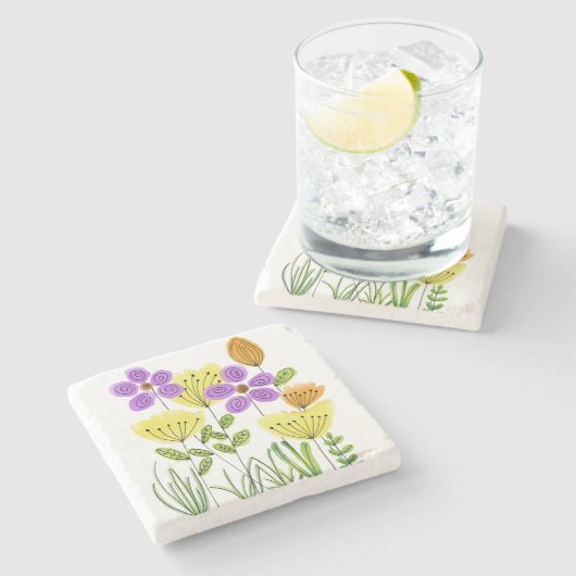 Dessous-de-verre En Pierre Fleurs (Côté)