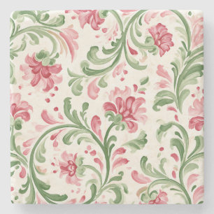 Dessous-de-verre En Pierre Fleurs Abstraites Crème Rose