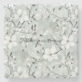 Dessous-de-verre En Pierre Fleurs blanches gris chic (Devant)