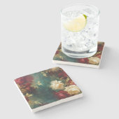 Dessous-de-verre En Pierre Fleurs blanches rouges romantiques (Côté)