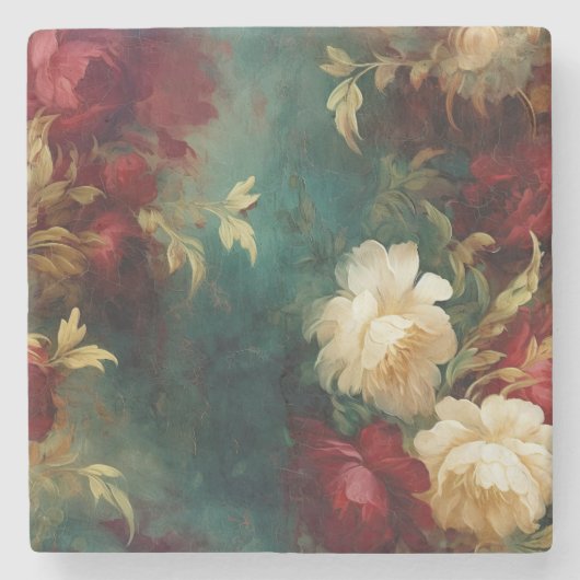 Dessous-de-verre En Pierre Fleurs blanches rouges romantiques (Devant)