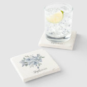 Dessous-de-verre En Pierre Fleurs bleu et vert (Côté)