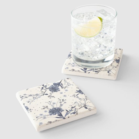 Dessous-de-verre En Pierre Fleurs bleues (Côté)