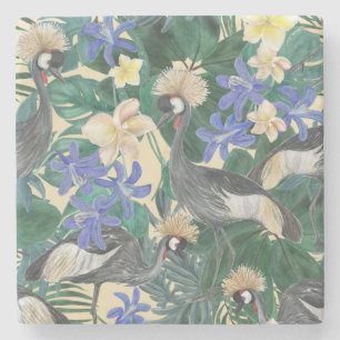 Dessous-de-verre En Pierre Fleurs Bleues Plumeria, Aquarelle Sans Couleur.