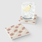 Dessous-de-verre En Pierre Fleurs Crème Rouge (Côté)