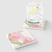 Dessous-de-verre En Pierre Fleurs d'aquarelle rose exotique (Côté)