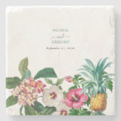 Dessous-de-verre En Pierre Fleurs d'aquarelle tropicale et Mariage de verdure (Devant)