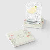 Dessous-de-verre En Pierre Fleurs d'aquarelle vert pastel (Côté)