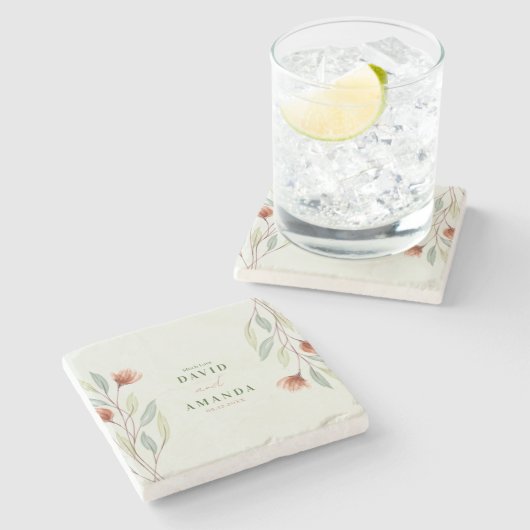 Dessous-de-verre En Pierre Fleurs d'aquarelle vert pastel (Côté)