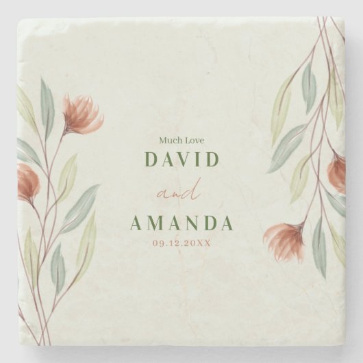 Dessous-de-verre En Pierre Fleurs d'aquarelle vert pastel (Devant)