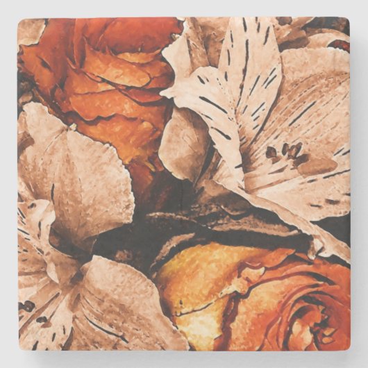 Dessous-de-verre En Pierre Fleurs d'automne (Devant)