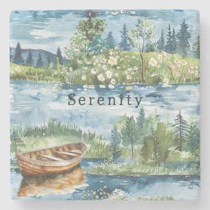 Dessous-de-verre En Pierre Fleurs de bateau de lac d'été Sérénité
