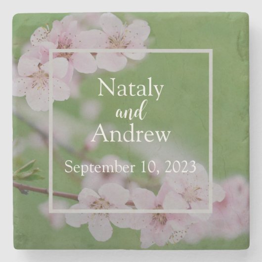 Dessous-de-verre En Pierre Fleurs de cerisier sur vert arrière - plan Floral (Devant)