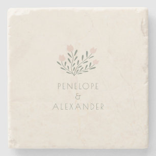 Dessous-de-verre En Pierre Fleurs de Folk Scandi Blush Rose Sage Mariage Pers