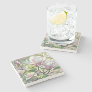 Dessous-de-verre En Pierre Fleurs de magnolia & citation
