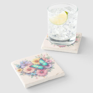 Dessous-de-verre En Pierre Fleurs de marguerite avec un beau papillon