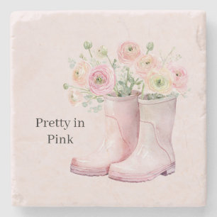 Dessous-de-verre En Pierre Fleurs de renoncule rose Bottes de pluie