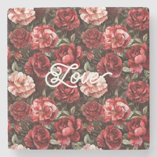 Dessous-de-verre En Pierre Fleurs de rose rose clair (Devant)
