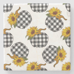 Dessous-de-verre En Pierre Fleurs de soleil, citrouille plaid, décoration de