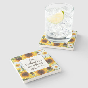 Dessous-de-verre En Pierre Fleurs de soleil jaunes chrétiennes Marguerites bl