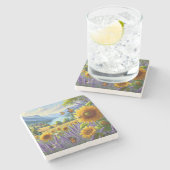 Dessous-de-verre En Pierre Fleurs de soleil Riverview et Lavande (Côté)