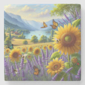 Dessous-de-verre En Pierre Fleurs de soleil Riverview et Lavande (Devant)