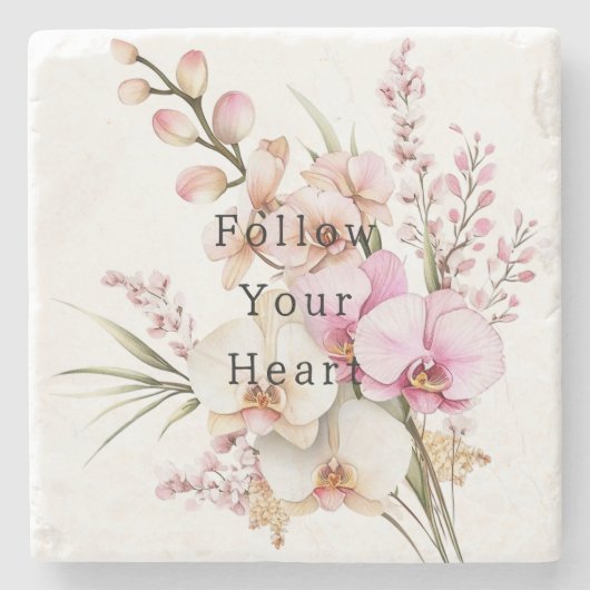 Dessous-de-verre En Pierre Fleurs d'orchidée rose tropicale (Devant)