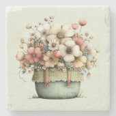 Dessous-de-verre En Pierre Fleurs en pot Coquet Style Shabby Chic (Devant)