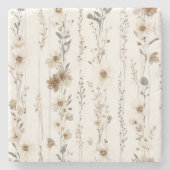 Dessous-de-verre En Pierre Fleurs Marron Crème (Devant)