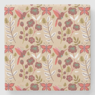 Dessous-de-verre En Pierre Fleurs motifs florales sans soudure, oiseaux, papi