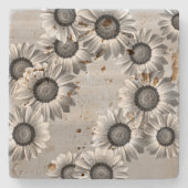 Dessous-de-verre En Pierre Fleurs noires et blanches (Devant)