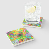 Dessous-de-verre En Pierre Fleurs psychédéliques Abstraites (Côté)