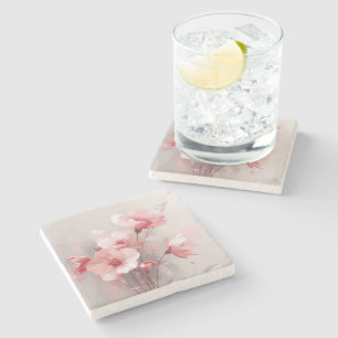 Dessous-de-verre En Pierre Fleurs rose, blanc et gris